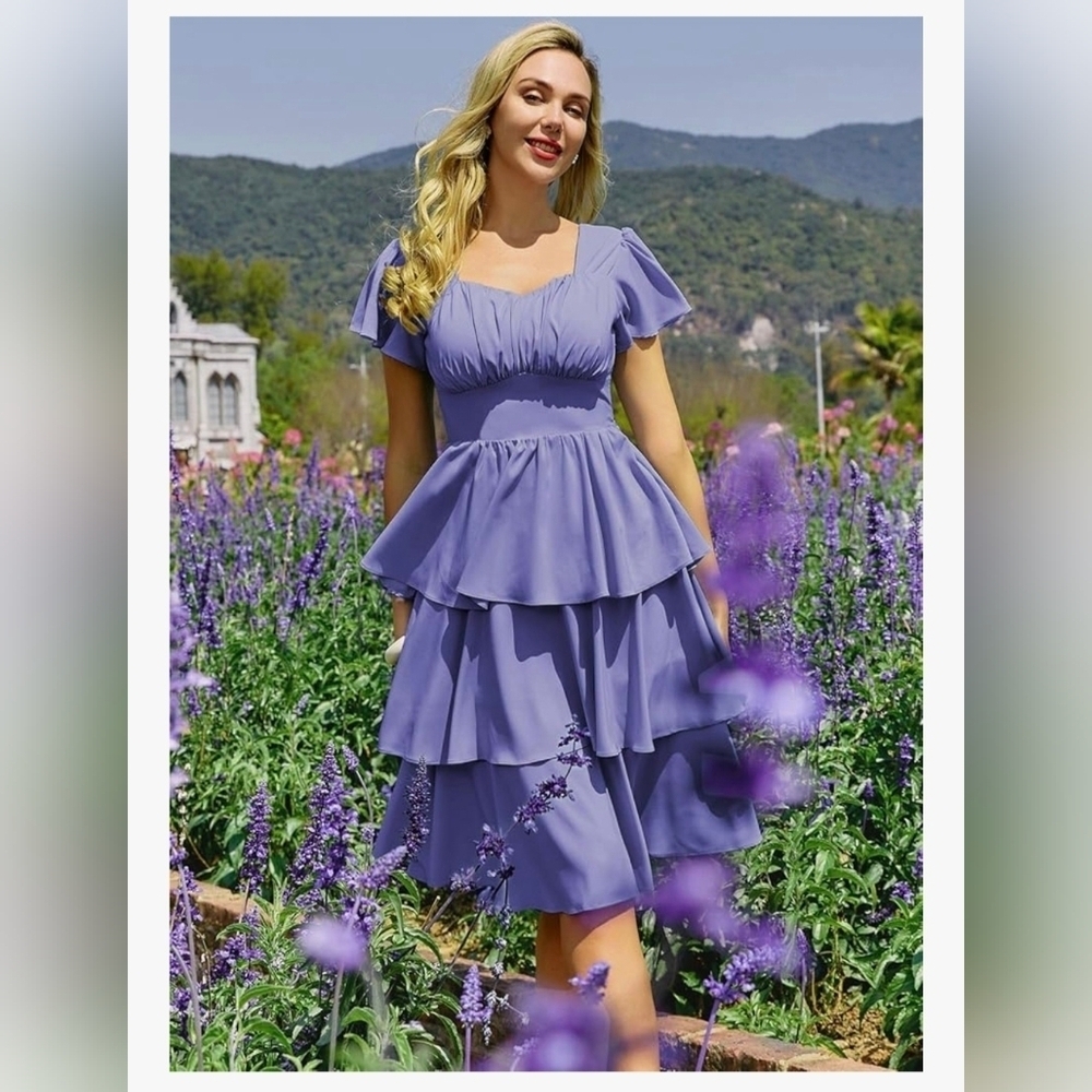 Belle Poque Square Neck Tiered Rufle Dress #1002 - Picture 8 of 10